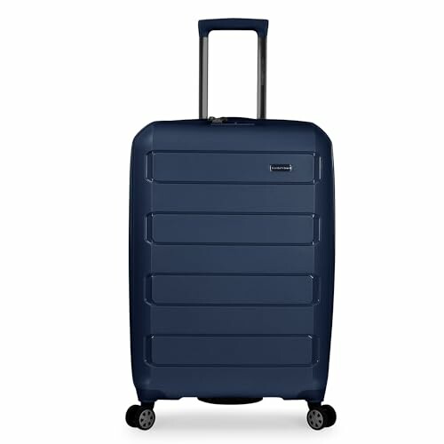 Blue hard-shell suitcase with wheels and retractable handle