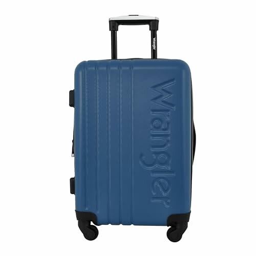 Blue Wrangler suitcase with wheels and handle