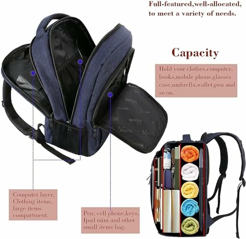 Backpack with multiple compartments for organization.