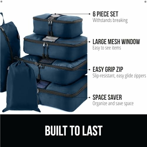 Packing cube set with large mesh window and easy grip zip