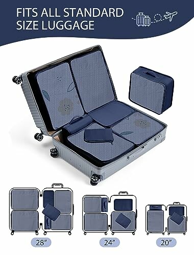 Open suitcase with organizer cubes, fits all standard luggage sizes.