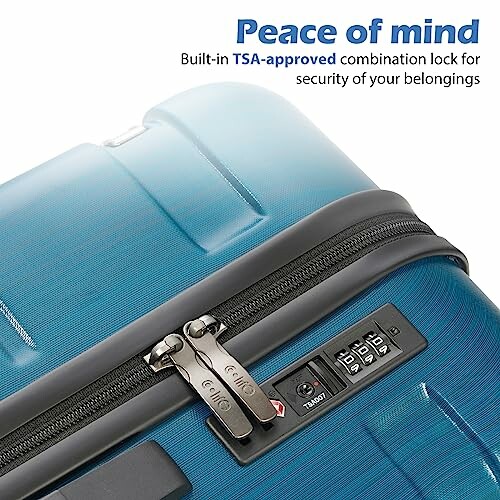 Blue suitcase with TSA-approved combination lock