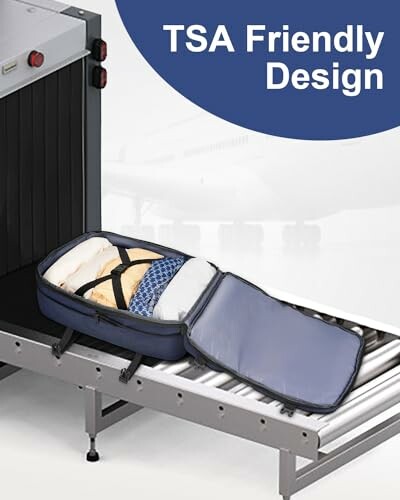 Open suitcase on airport scanner with TSA-friendly design.